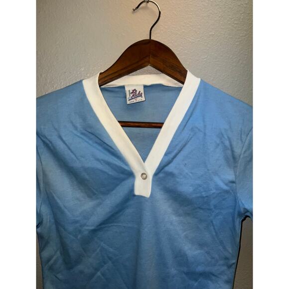 80s Women's Le Riche Blue White Shirt Top Blank VTG Women Medium - Picture 2 of 10